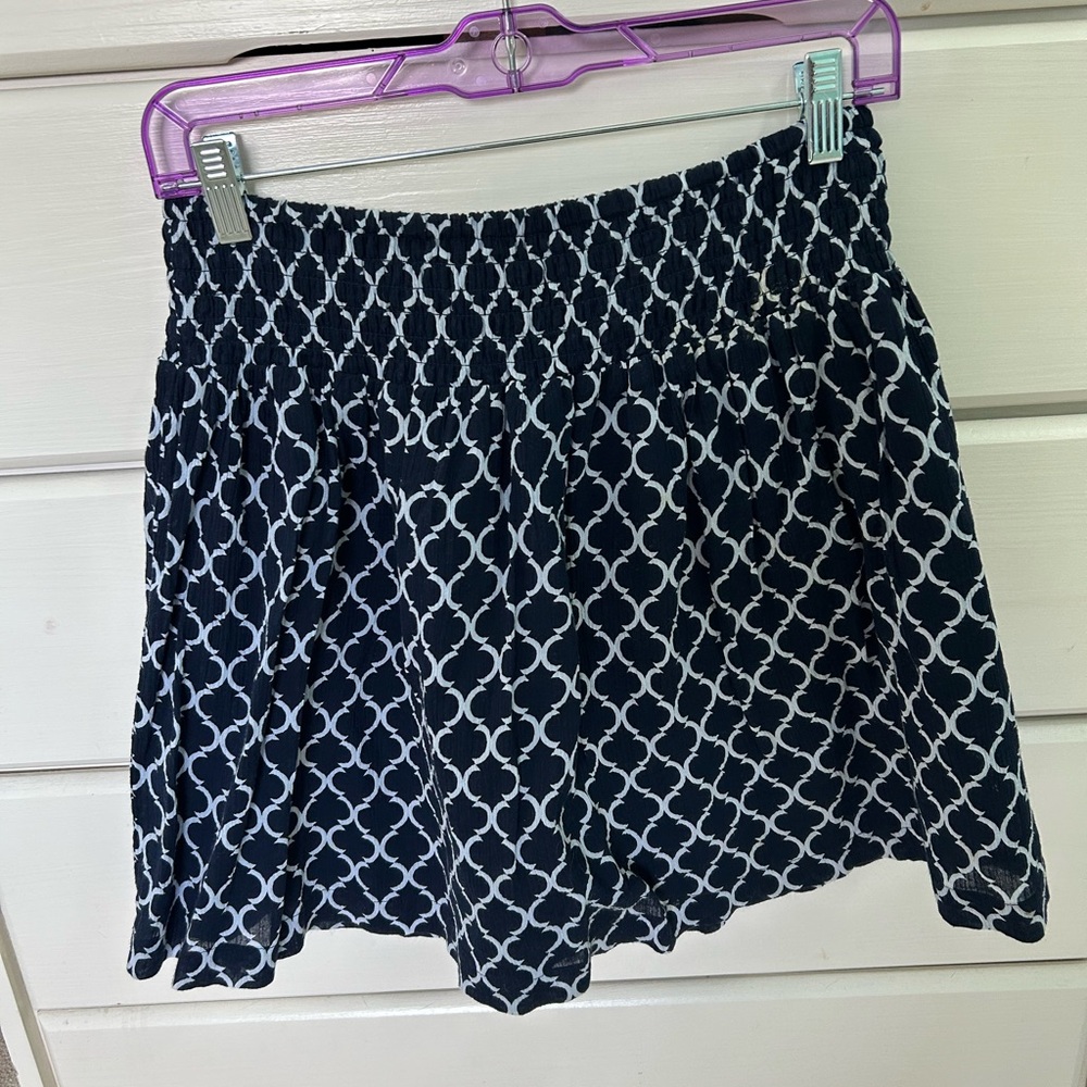 New York & Company Navy and White Printed Smocked Waist Skirt
